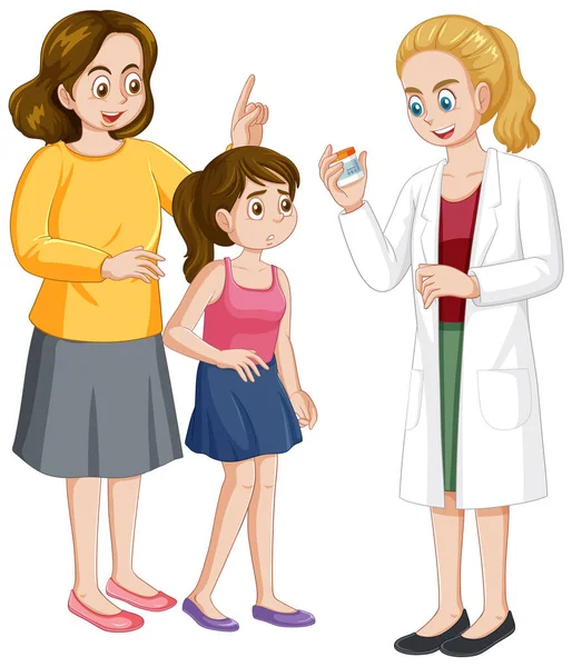 Μητέρα Και Κόρη Επισκέπτονται Ένα Γιατρό Εικονογράφηση — Διανυσματικό Αρχείο