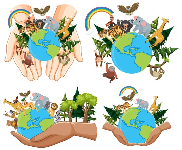 World Animal Cartoon Logo Illustration — Stock Vector