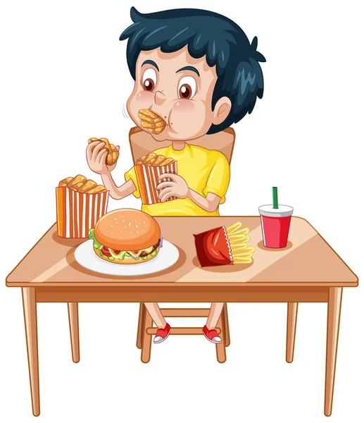 Иллюстрация Счастливого Мальчика Наслаждающегося Едой — стоковый вектор