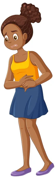 African American Girl Experiencing Menstrual Cramps Puberty Illustration Dalam Bahasa - Stok Vektor