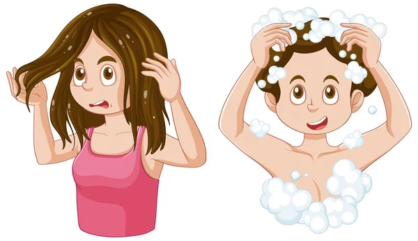 Adolescent Fille Préoccupations Problème Cheveux Pendant Puberté Illustration — Image vectorielle