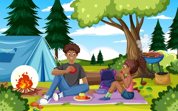 Tiener Genieten Van Picknick Outdoor Scene Illustratie — Stockvector