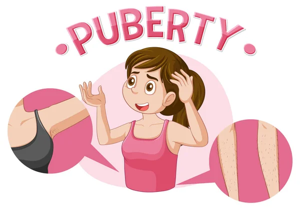Puberteten Flicka Med Förändrade Kroppen Illustration — Stock vektor