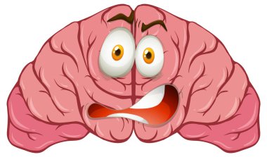 Cartoon human brain with facial expression illustration