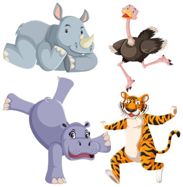 Set of cute animals cartoon character illustration