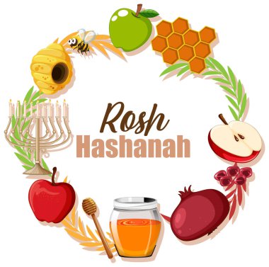 Rosh Hashanah Banner Tasarım İllüstrasyonu