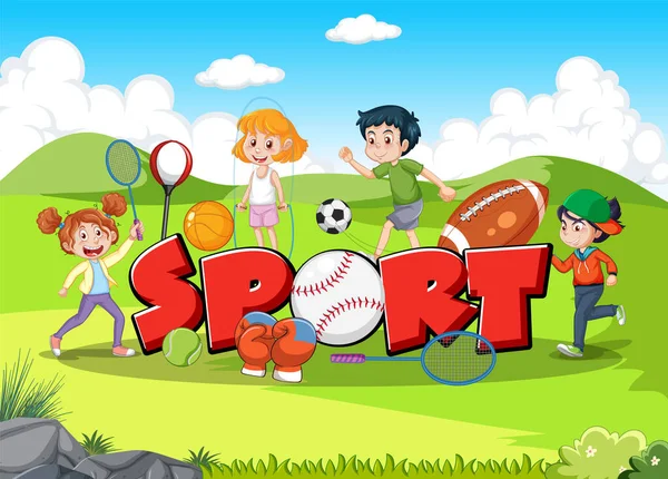 Teks Olahraga Dengan Gambar Desain Spanduk Anak Anak - Stok Vektor