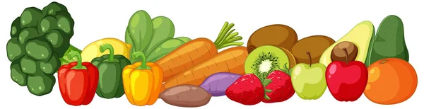 Ilustrasi Buah Dan Sayuran Vitamin Rich Yang Berwarna - Stok Vektor