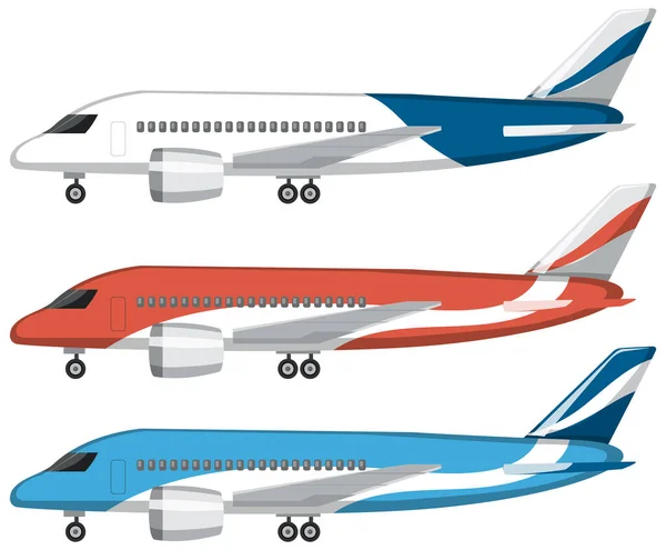 Uppsättning Tre Färgglada Flygplan Vektor Illustration — Stock vektor