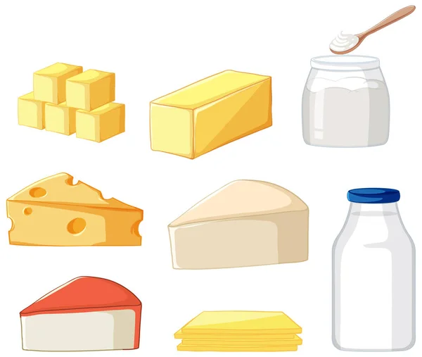 Assorted Dairy Milk Products Vector Set Illustratie — Stockvector