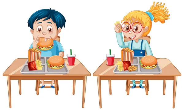 Веселі Діти Насолоджуються Їжею Ілюстрація — стоковий вектор