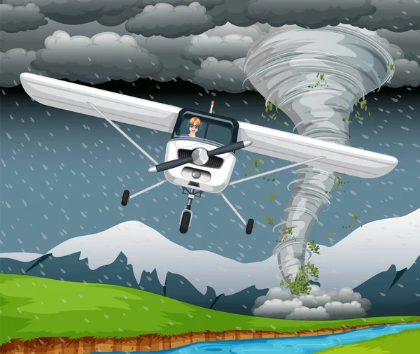 Light Aircraft Flying Storm Vector Illustration — Stock Vector