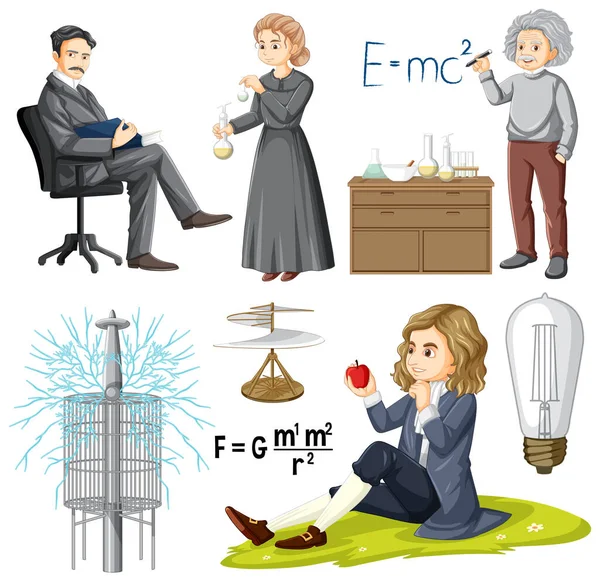 Set Famous Person Science Illustration — Stock Vector