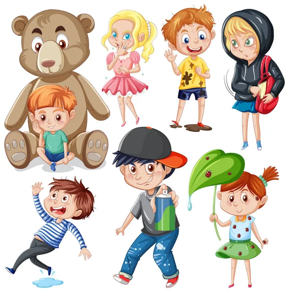Készlet Gyerekek Rajzfilm Karakter Illusztráció — Stock Vector