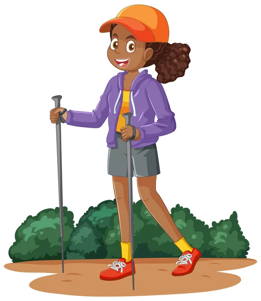 Africký Americký Dospívající Dívka Hiking Ilustrace — Stockový vektor