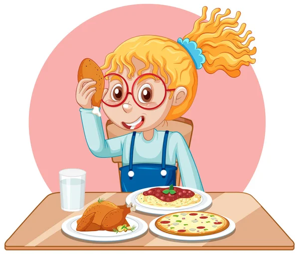 Mutlu Kız Yemek Tanıtımından Hoşlanıyor — Stok Vektör