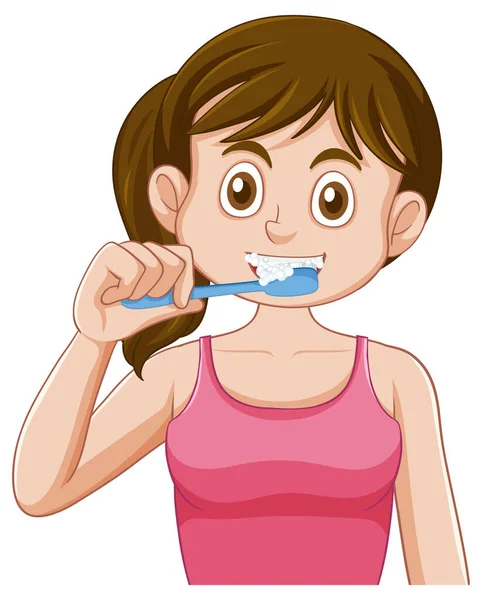 Dziewczyna Myjąca Zęby Ilustracja — Wektor stockowy