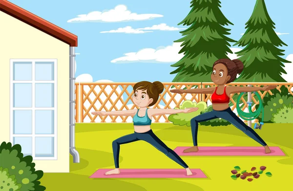 Puberteit Meisje Doen Yoga Illustratie — Stockvector