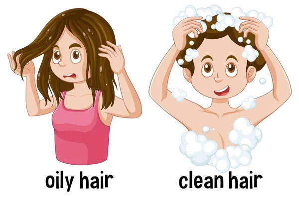 青春期少女在青春期时的头发问题 — 图库矢量图片