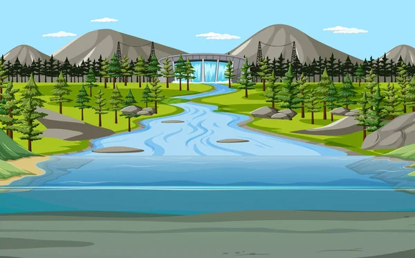 Nature Scene Landscape Dam Underwater Illustration — Stock Vector