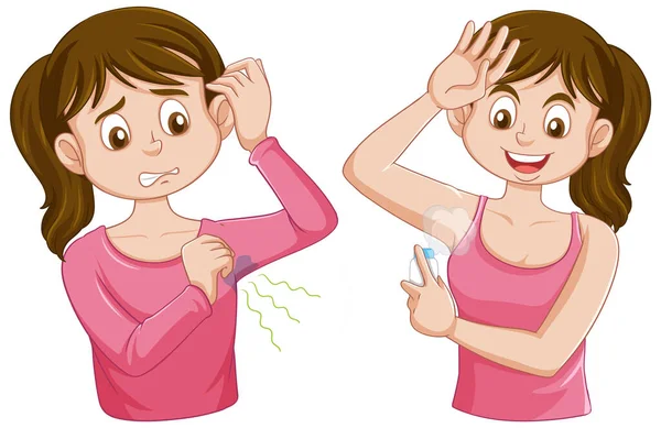 Puberty Girl Using Deodorant Spray Vector Illustration — Stock Vector