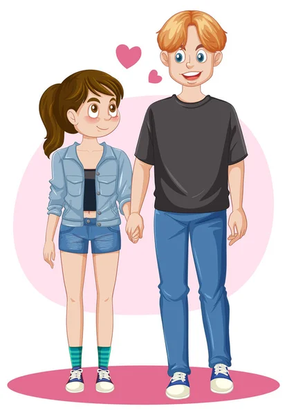 Teenage Couple Drží Ruce Pohromadě Ilustrace — Stockový vektor