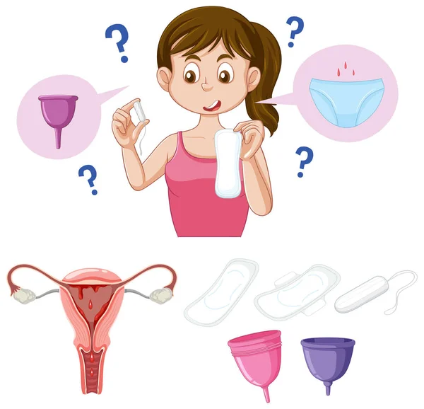 Ensemble Illustration Équipement Menstruel — Image vectorielle