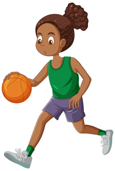 African American Teenage Girl Playing Basketball Illustration — Stock Vector
