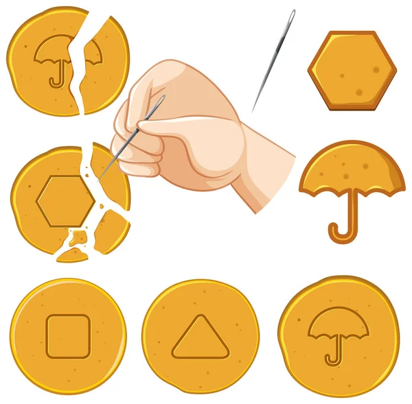 Dalgona Oder Honeycomb Game Element Set Illustration — Stockvektor