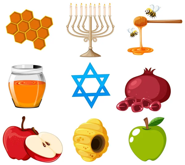 Illustration Des Objets Éléments Rosh Hashanah — Image vectorielle