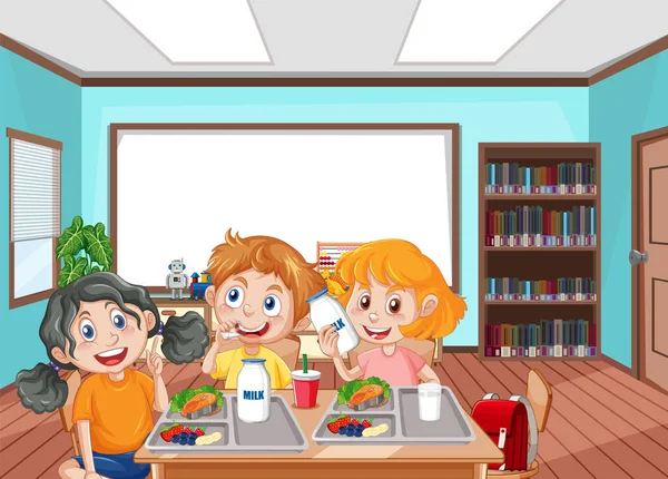 Enfants Joyeux Appréciant Illustration Heure Des Repas — Image vectorielle