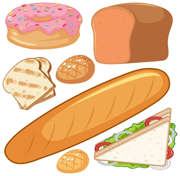 Conjunto Alimentos Desenhos Animados Ilustração Isolada — Vetor de Stock