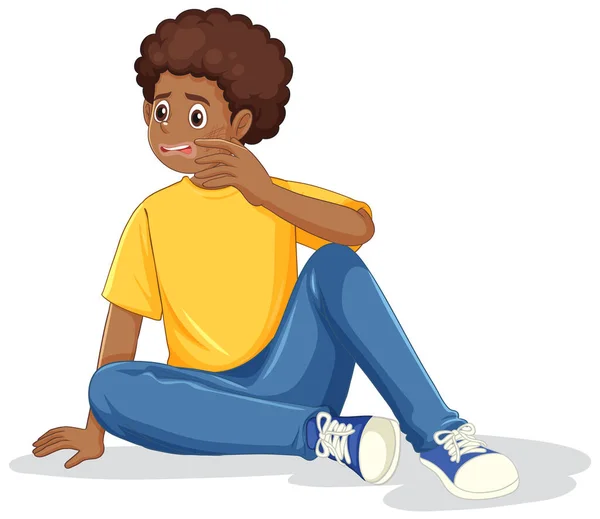 Puberty African American Boy Cartoon Character Illustration — Stock Vector