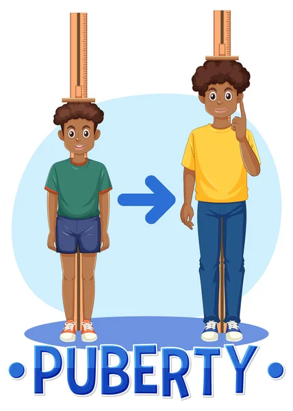 Africký Americký Dospívající Chlapec Měření Jeho Růst Ilustrace — Stockový vektor