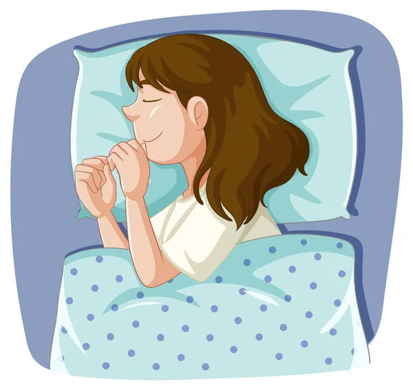 Girl Cozily Sleeping Pillow Illustration — Stock Vector