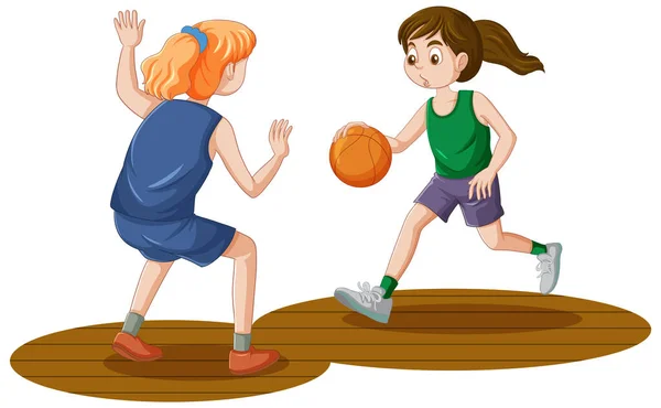 思春期の女の子バスケットボールのイラストを再生 — ストックベクタ