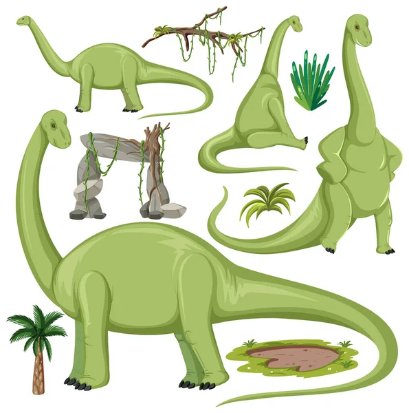 Dinosaur Nature Elements Vector Collection Illustration — Stock Vector