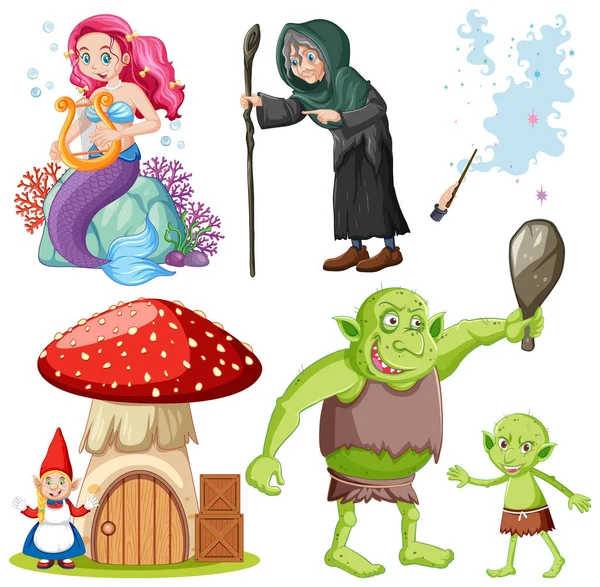 Fairy Cartoon Character Vector Set Gambar - Stok Vektor