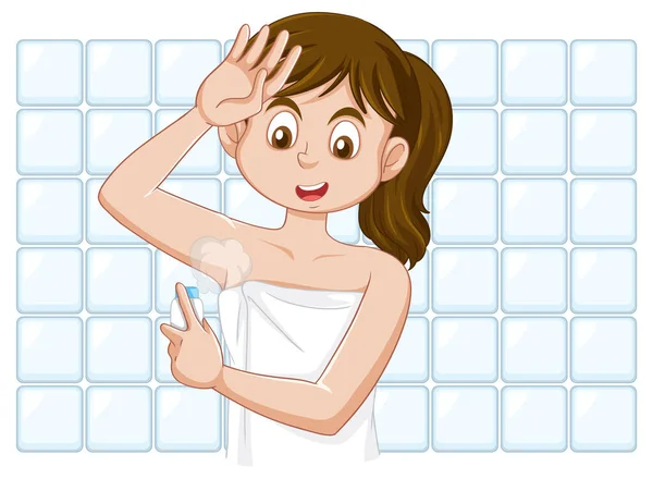 Puberty Girl Utilisant Illustration Vectorielle Pulvérisation Déodorant — Image vectorielle