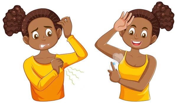 Puberteten Flicka Använda Deodorant Spray För Att Bekämpa Body Odor — Stock vektor