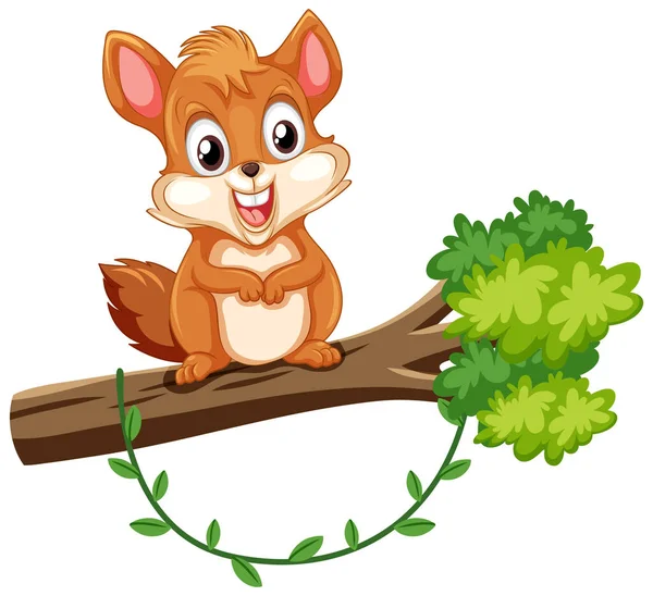 Bonito Esquilo Personagem Desenho Animado Árvore Ramo Ilustração —  Vetores de Stock