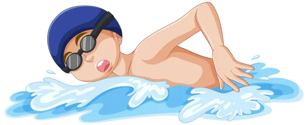 Teenage Boy Swimming Blue Water Illustration — Stock Vector