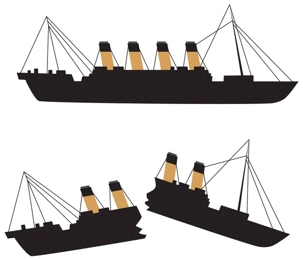 Ztroskotané Plavidlo Silueta Izolované Ilustrace — Stockový vektor