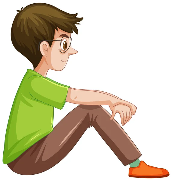 Boční Pohled Mladého Muže Brýlemi Sedící Ilustrace — Stockový vektor