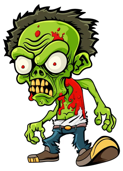 Przerażający Zielony Zombie Ilustracji Stylu Kreskówki — Wektor stockowy