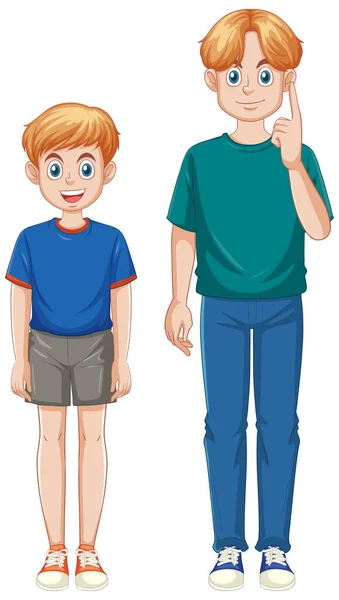 Dos Niños Diferentes Edades Alturas Ilustración — Vector de stock