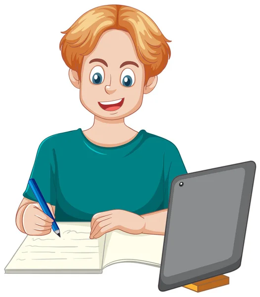 Teenage Boy Doing Homework Illustration — Stock Vector