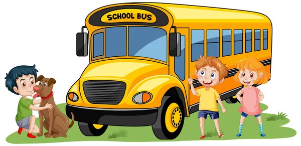Autobús Escolar Con Ilustración Muchos Niños — Archivo Imágenes Vectoriales