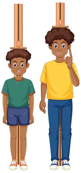 Afro Amerikaanse Tiener Jongen Meten Van Zijn Groei Illustratie — Stockvector