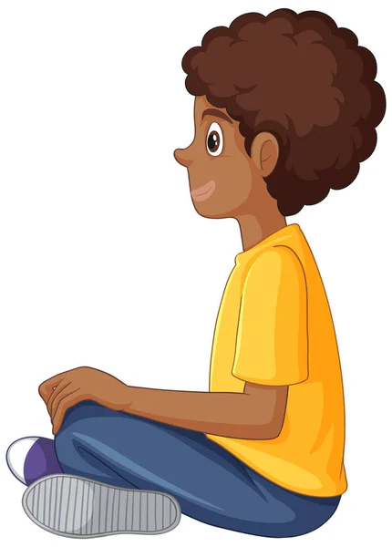 Vista Lateral Niño Afroamericano Sentado Ilustración — Vector de stock